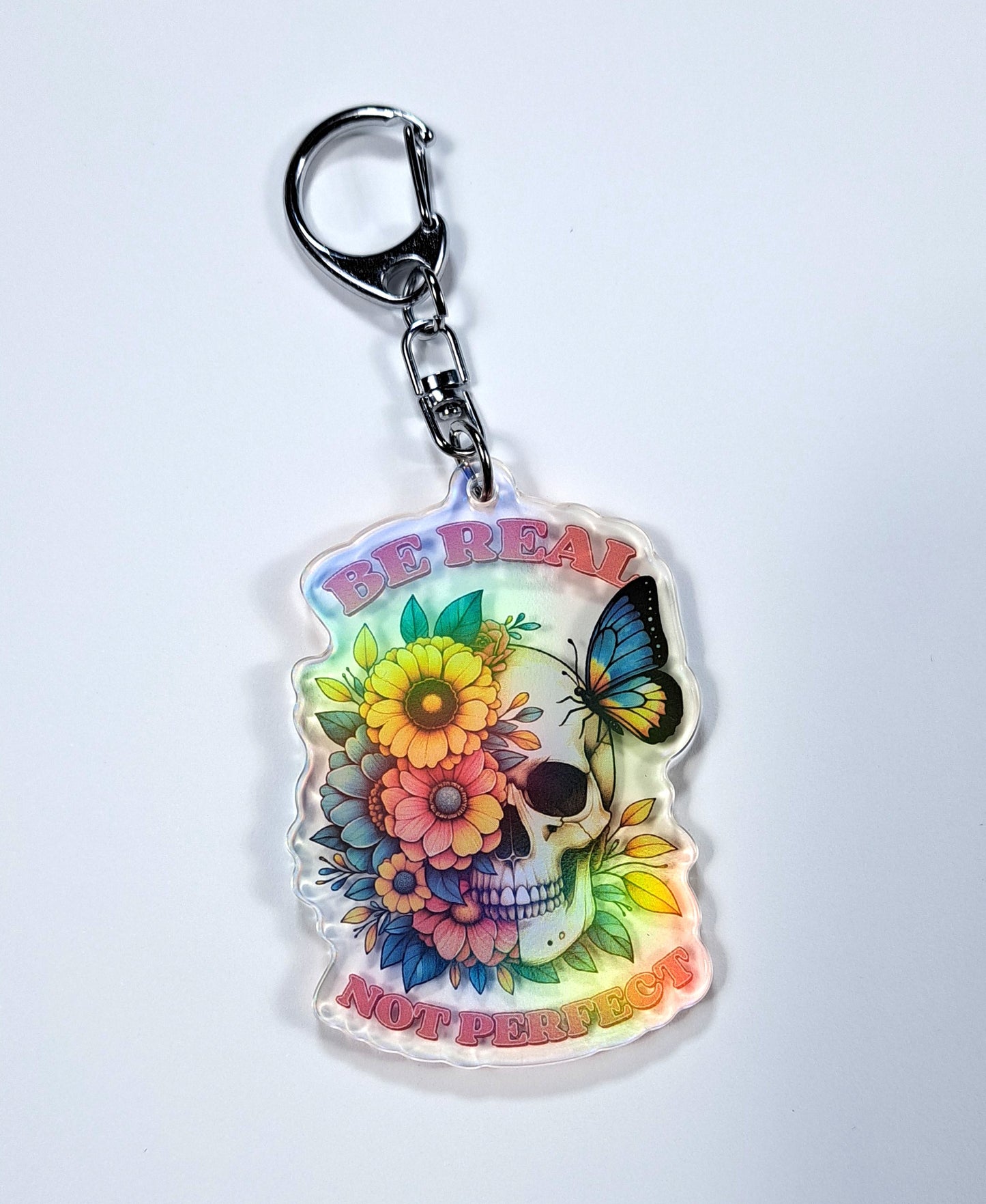 "Be Real" Floral Skull Keychain