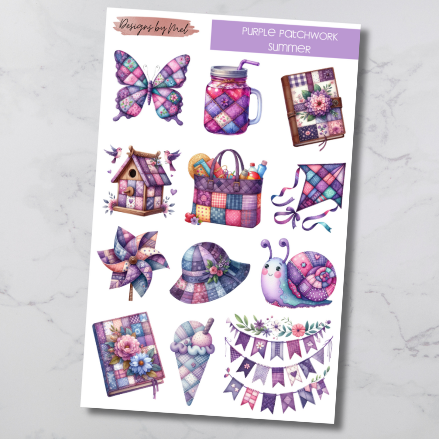 Purple Patchwork Deco Sticker Sheet
