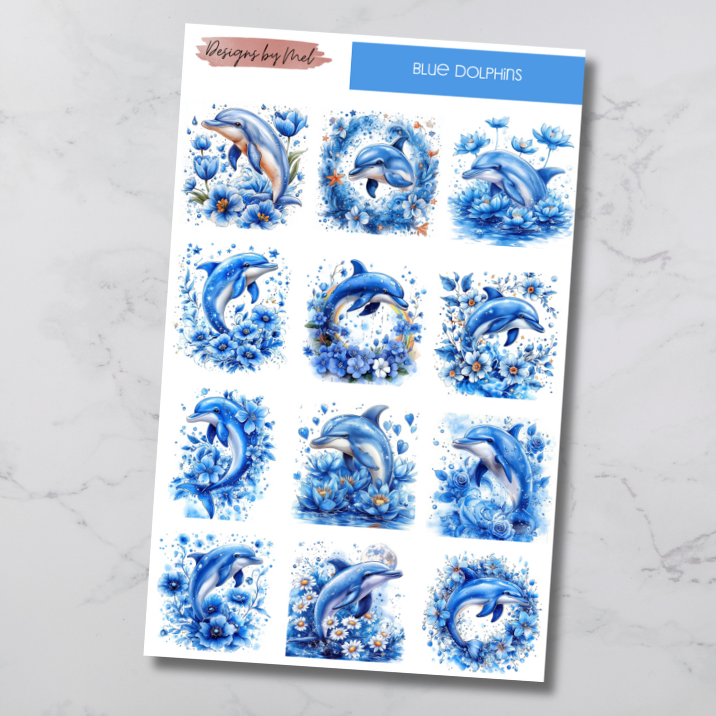 Blue Dolphins Deco Sticker Sheet