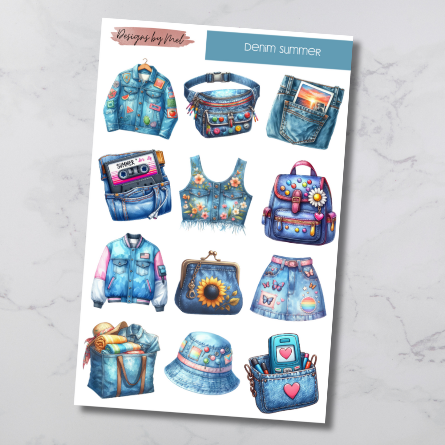 Denim Summer Deco Sticker Sheet