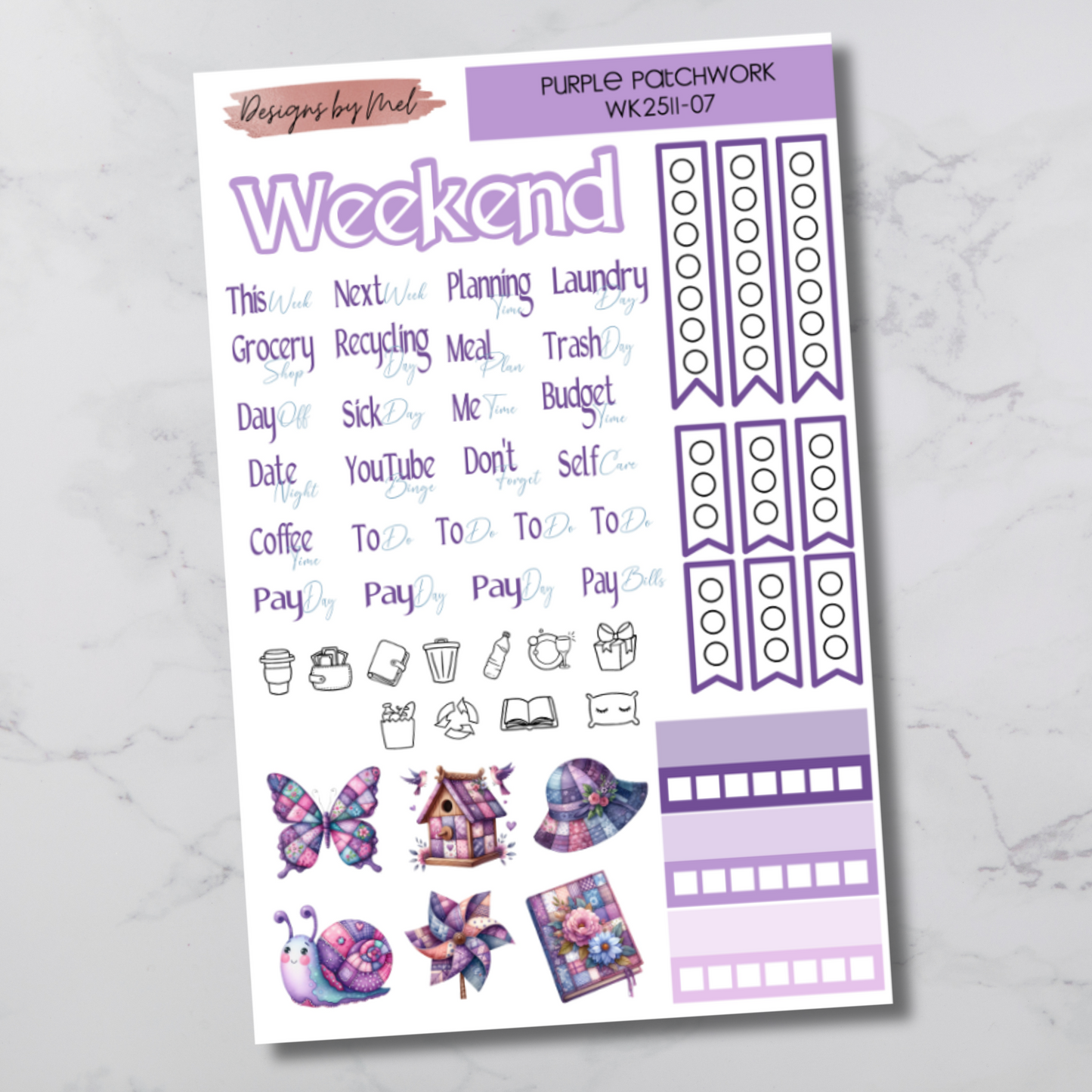 Weekly Kit 2511 - Purple Patchwork - Vertical Layout