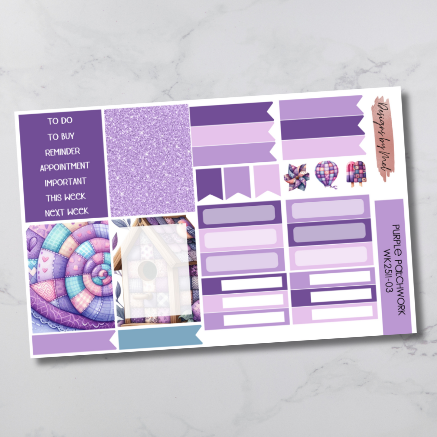 Weekly Kit 2511 - Purple Patchwork - Vertical Layout