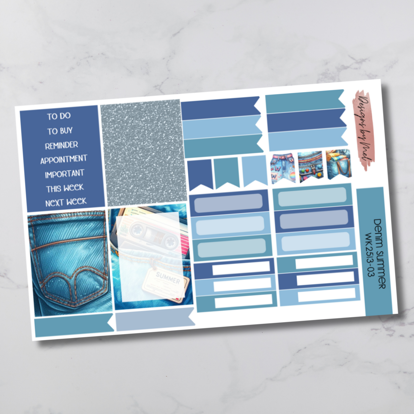 Weekly Kit 2513 - Denim Summer - Vertical Layout