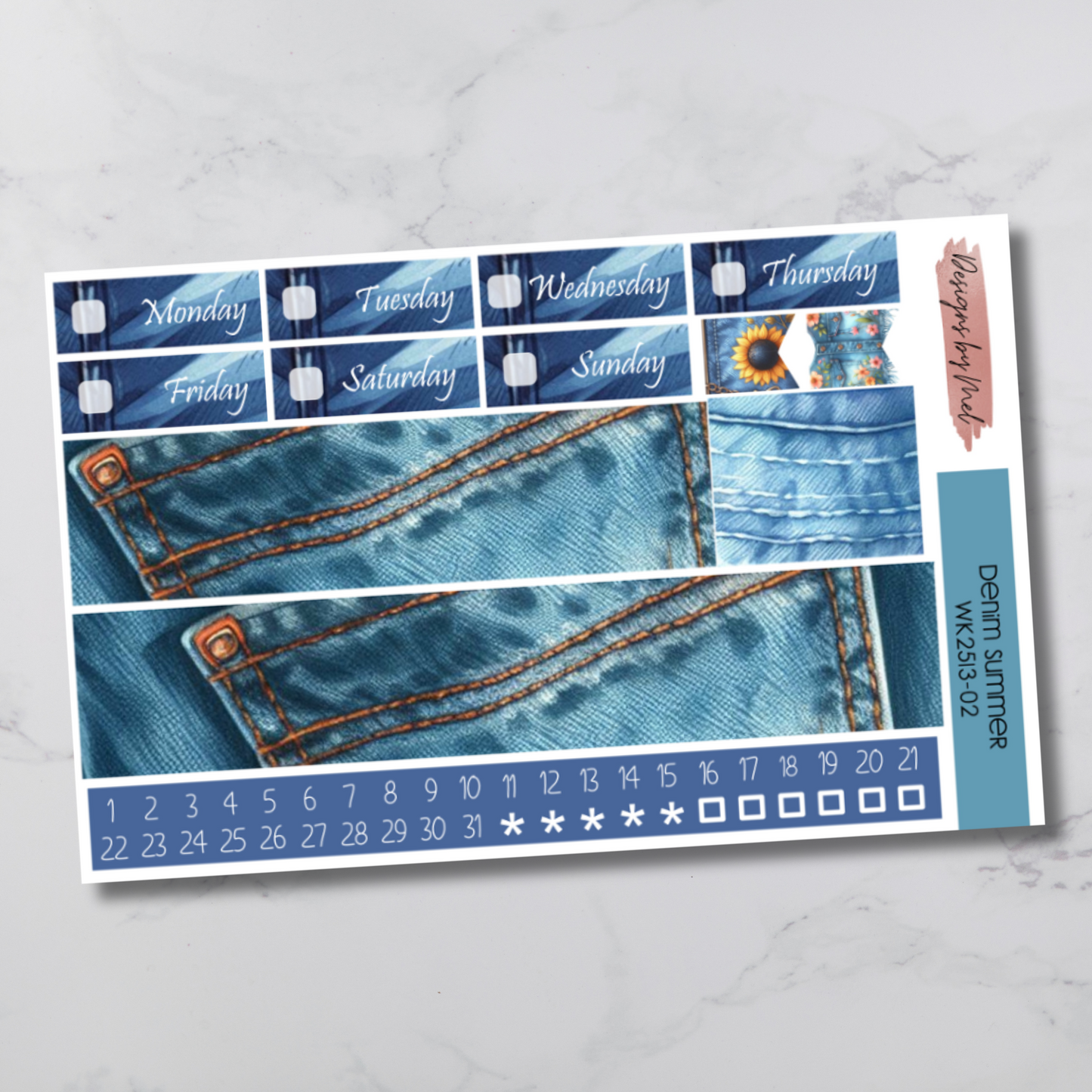 Weekly Kit 2513 - Denim Summer - Vertical Layout