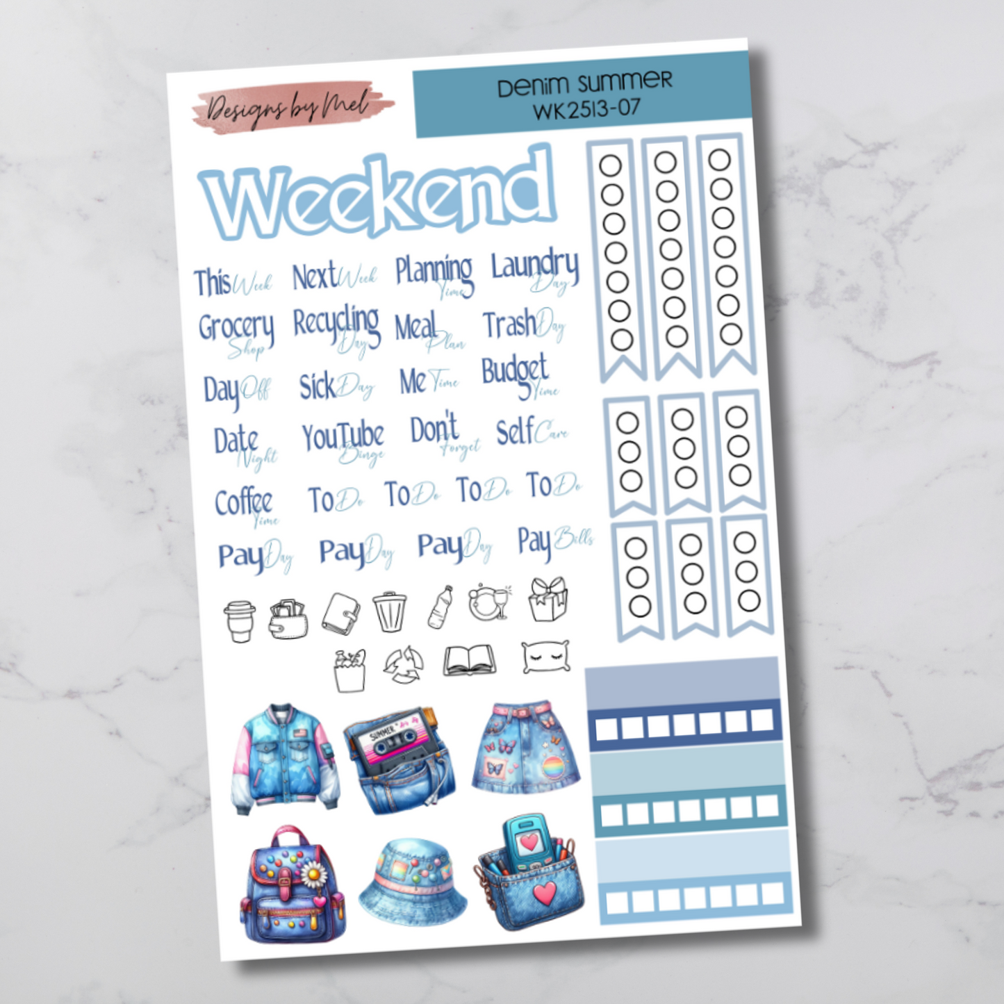 Weekly Kit 2513 - Denim Summer - Vertical Layout