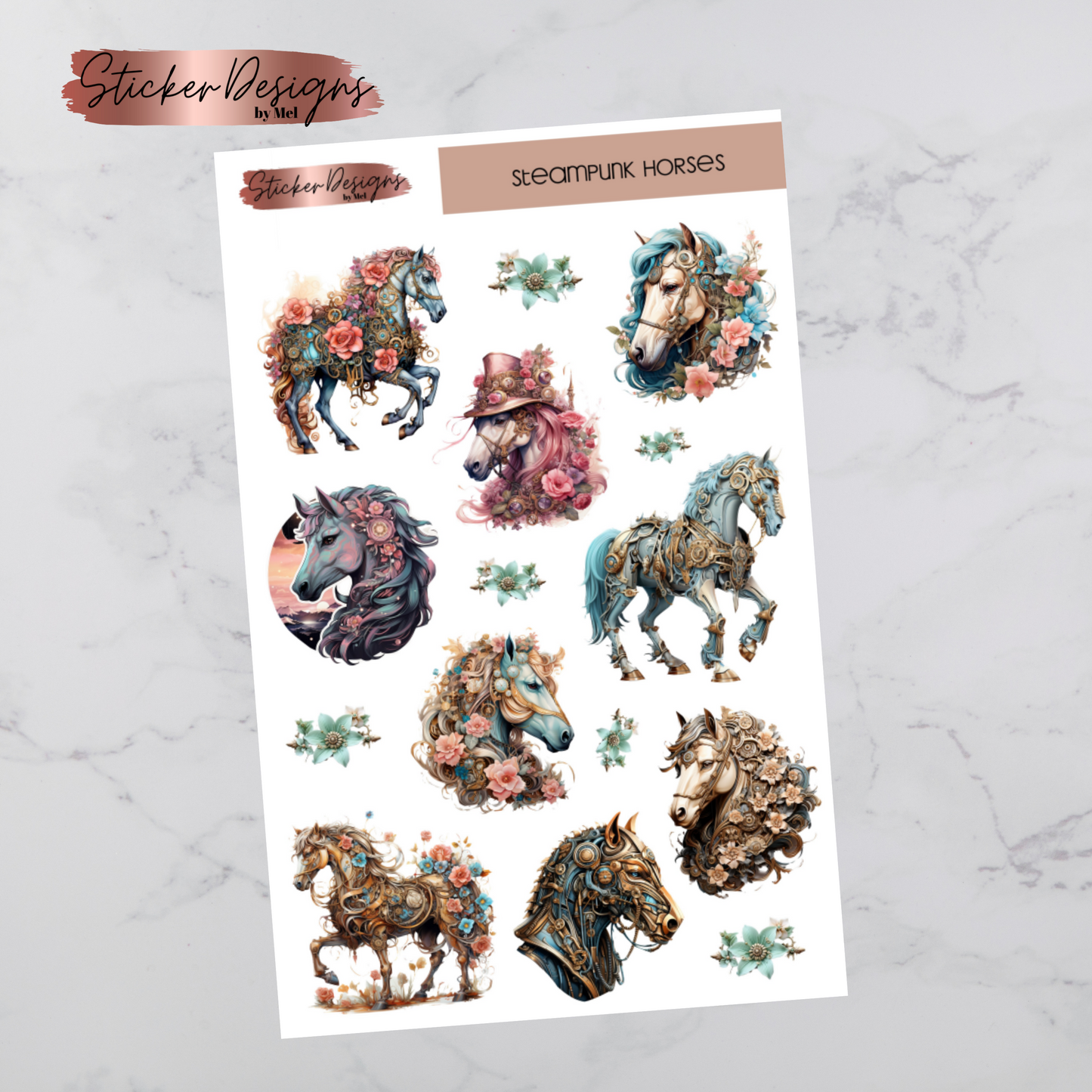 Steampunk Horses Deco Sticker Sheet