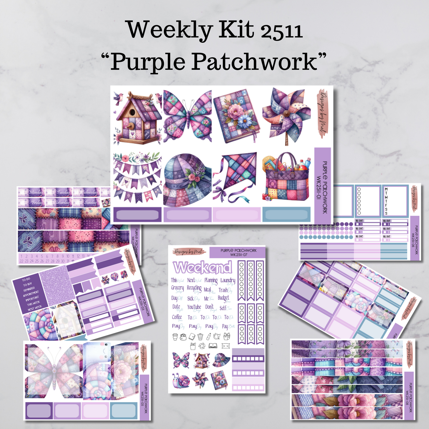 Weekly Kit 2511 - Purple Patchwork - Vertical Layout