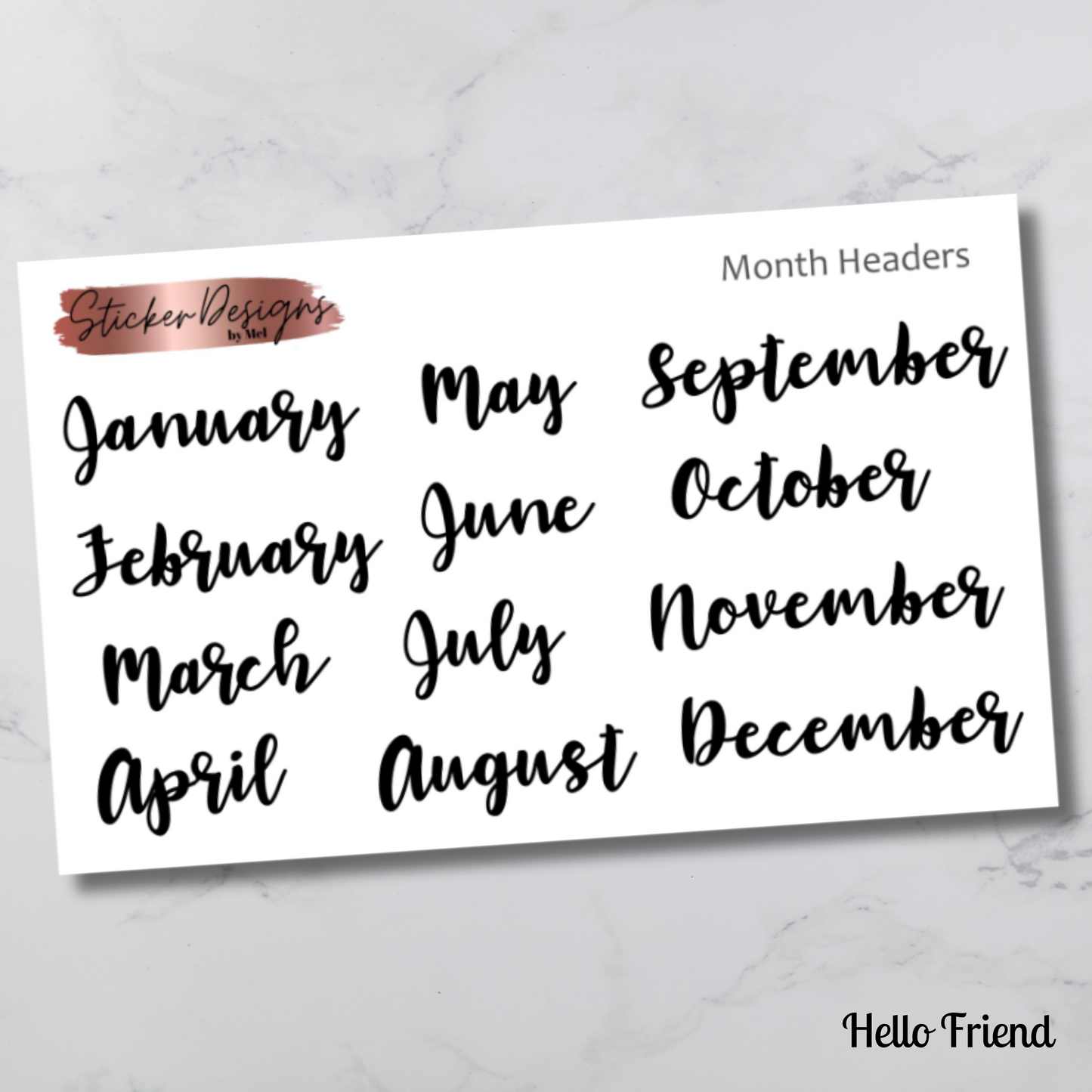 Month Headers Script Stickers