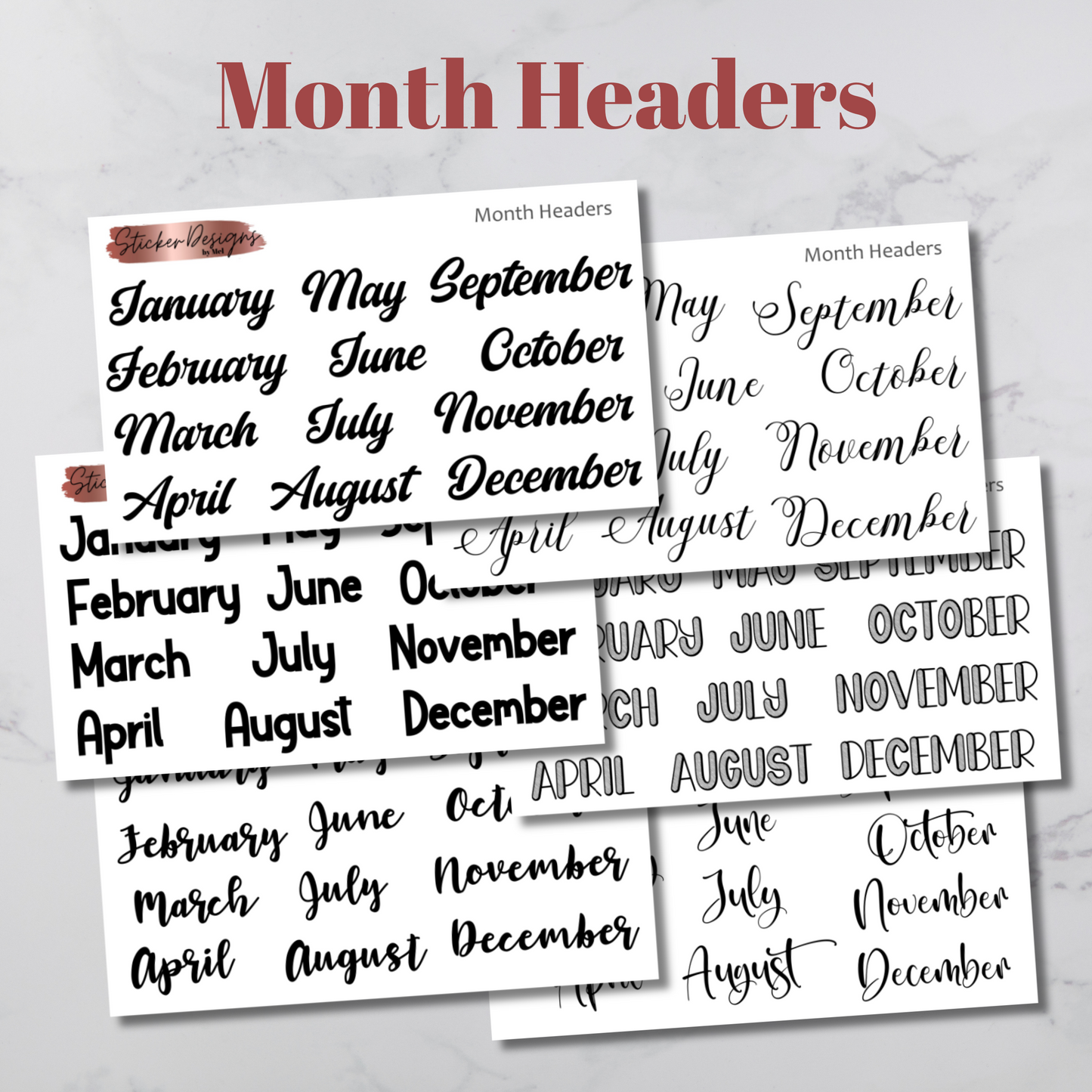 Month Headers Script Stickers