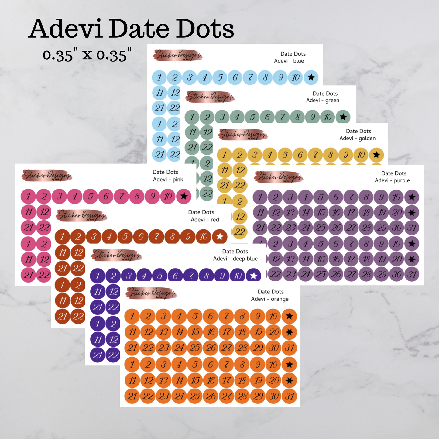 Date Dots Stickers - "Adevi" Font