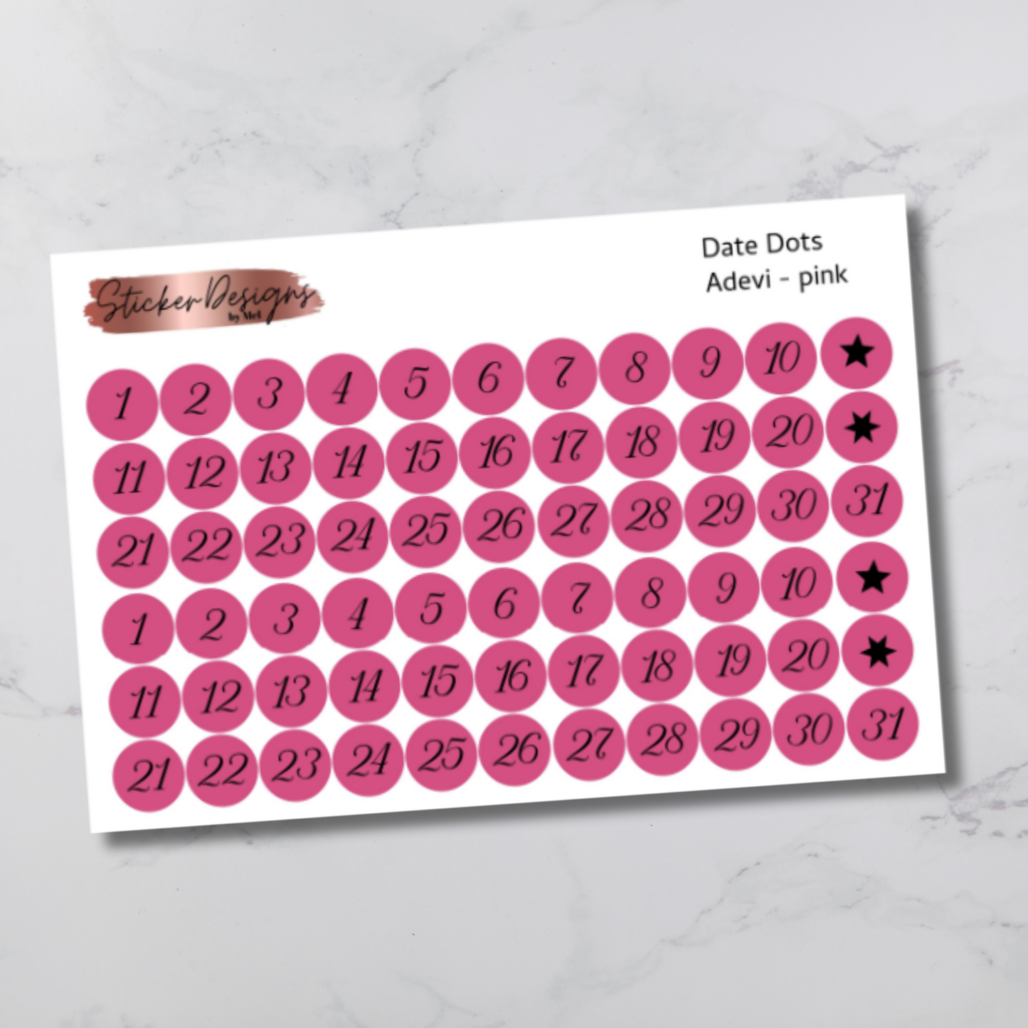 Date Dots Stickers - "Adevi" Font