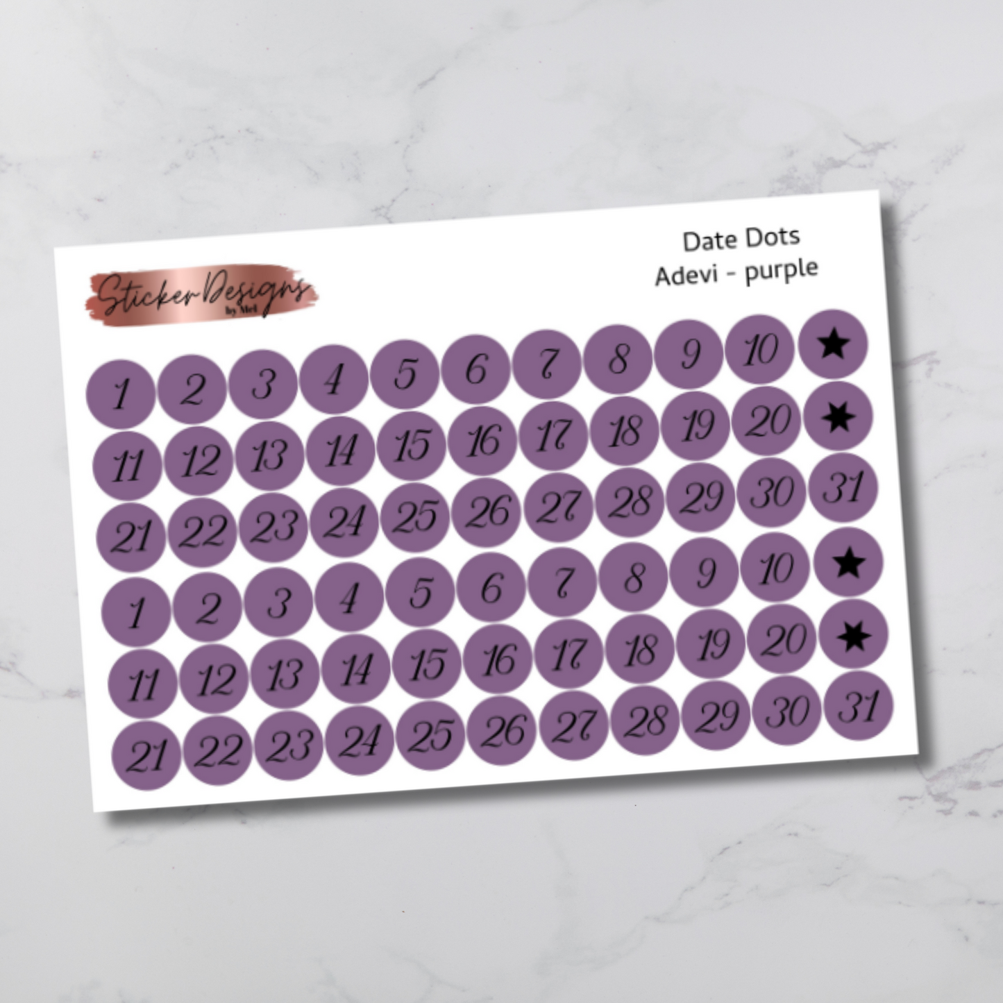 Date Dots Stickers - "Adevi" Font