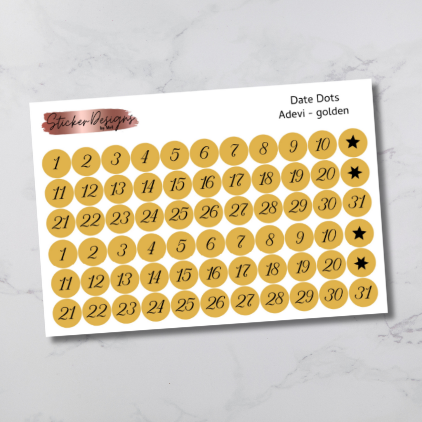 Date Dots Stickers - "Adevi" Font