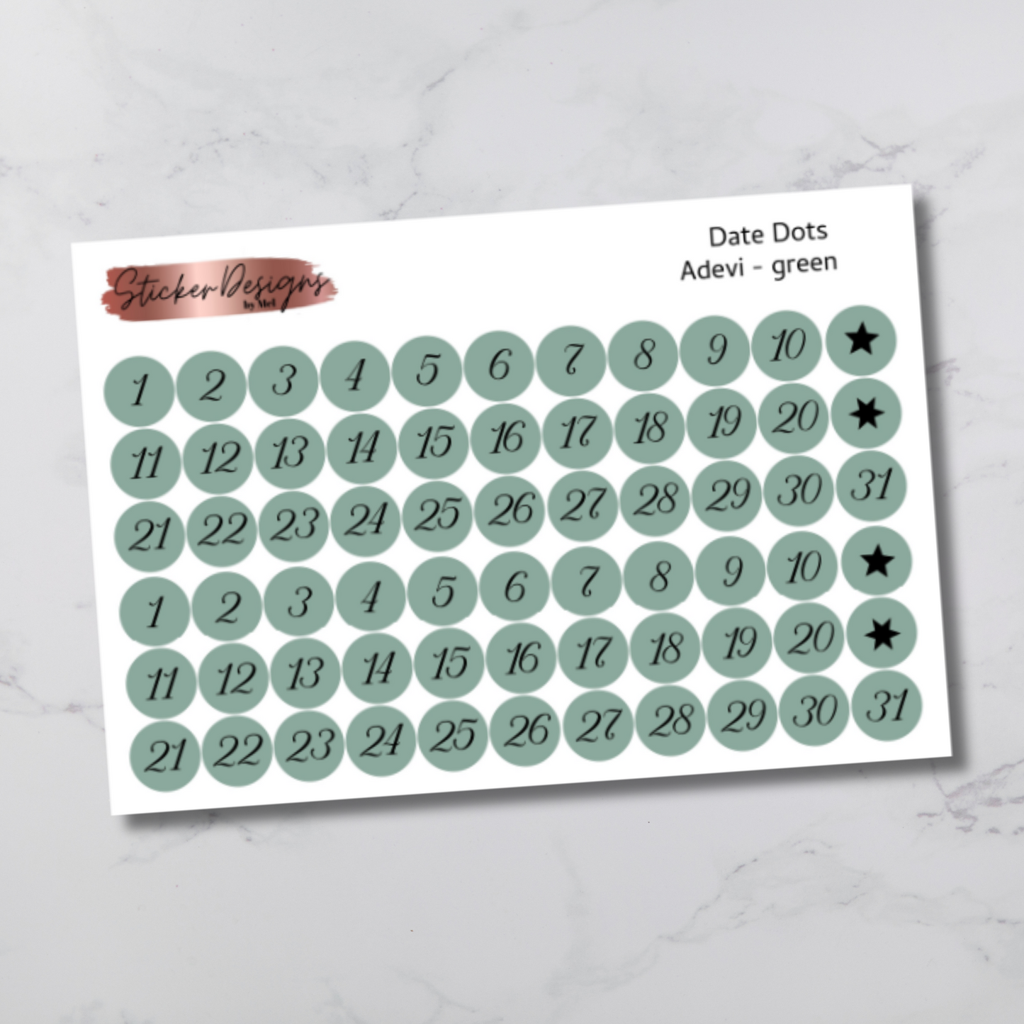 Date Dots Stickers - "Adevi" Font