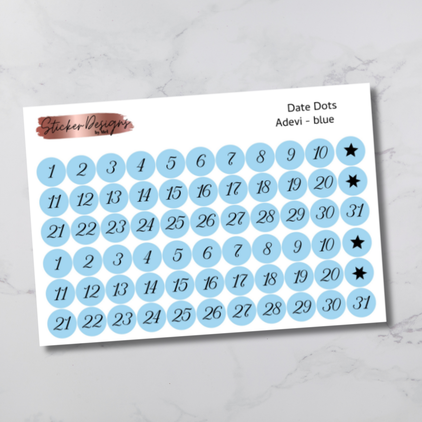 Date Dots Stickers - "Adevi" Font