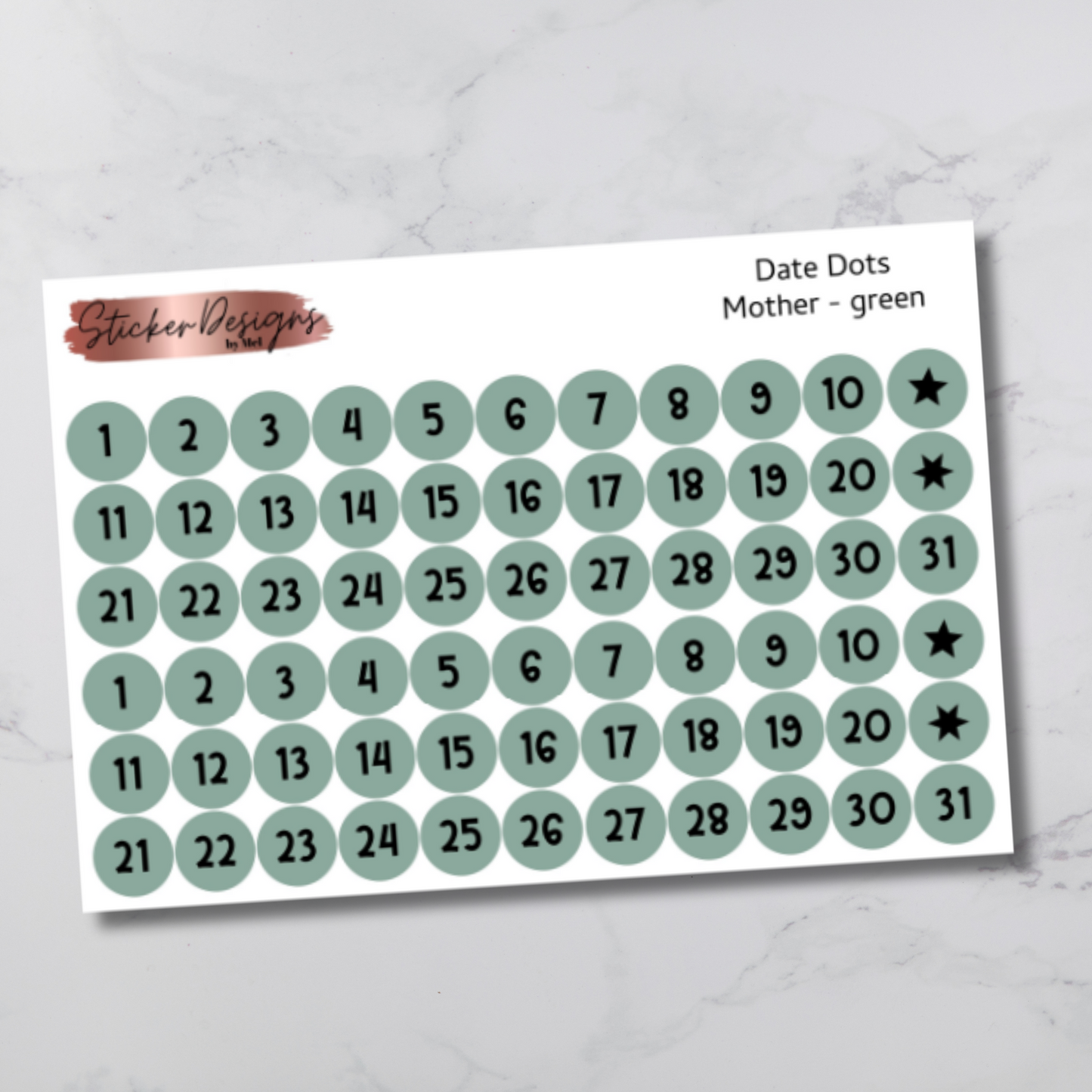 Date Dots Stickers - "Mother" Font