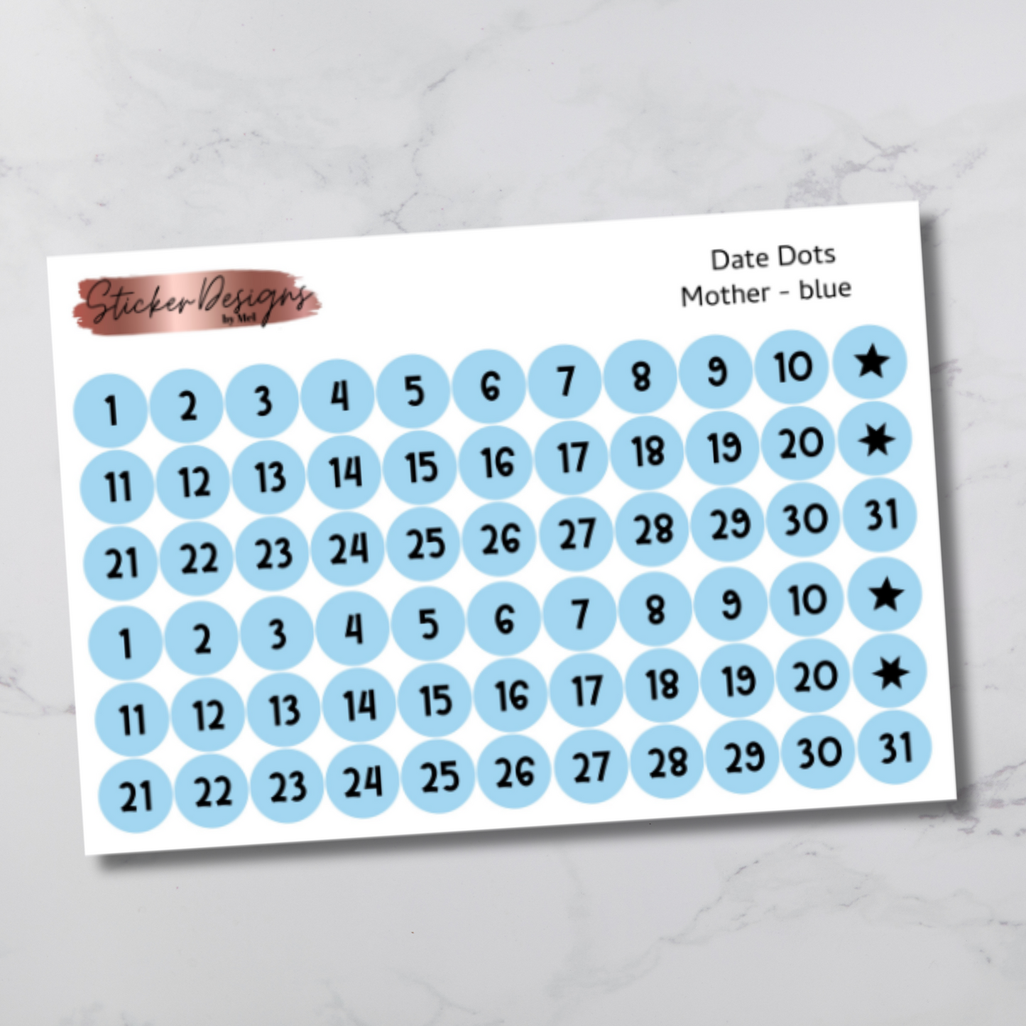 Date Dots Stickers - "Mother" Font