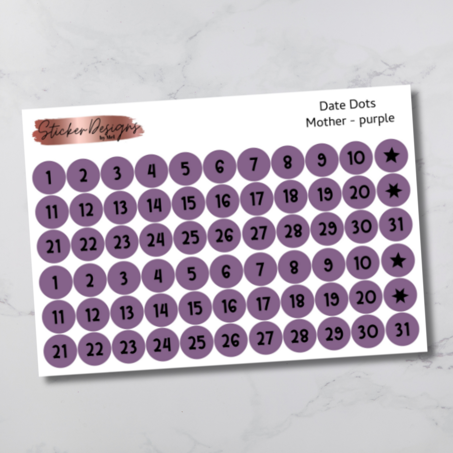Date Dots Stickers - "Mother" Font