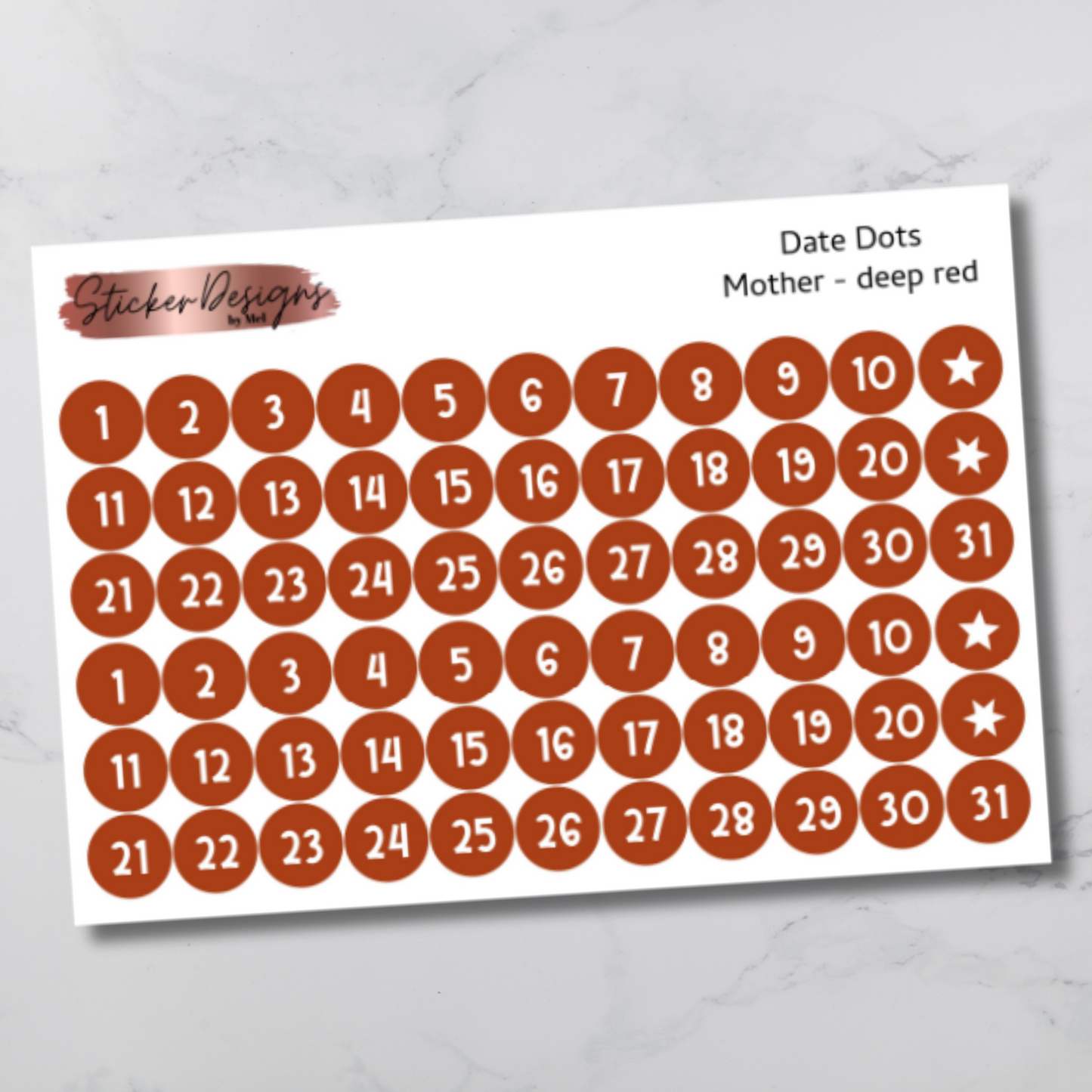 Date Dots Stickers - "Mother" Font