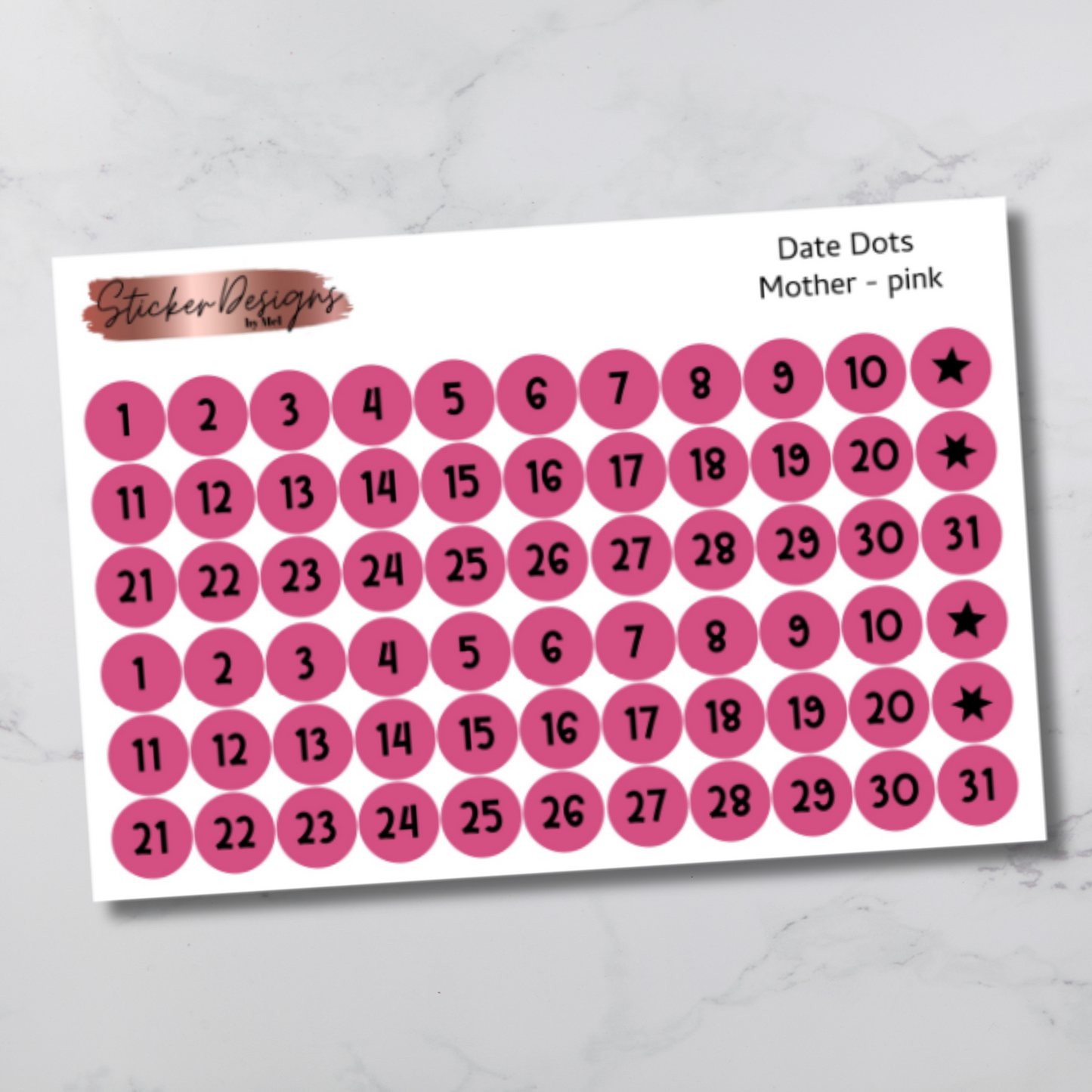 Date Dots Stickers - "Mother" Font