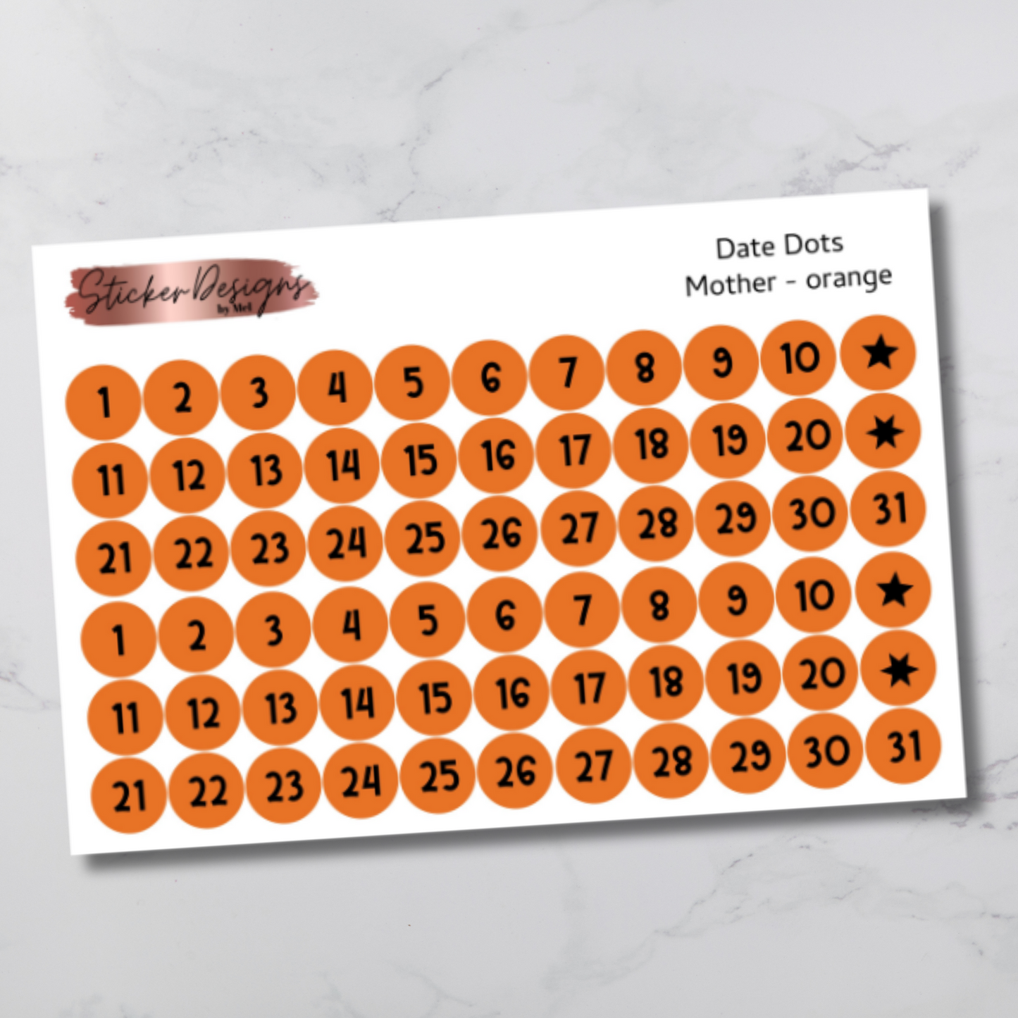 Date Dots Stickers - "Mother" Font