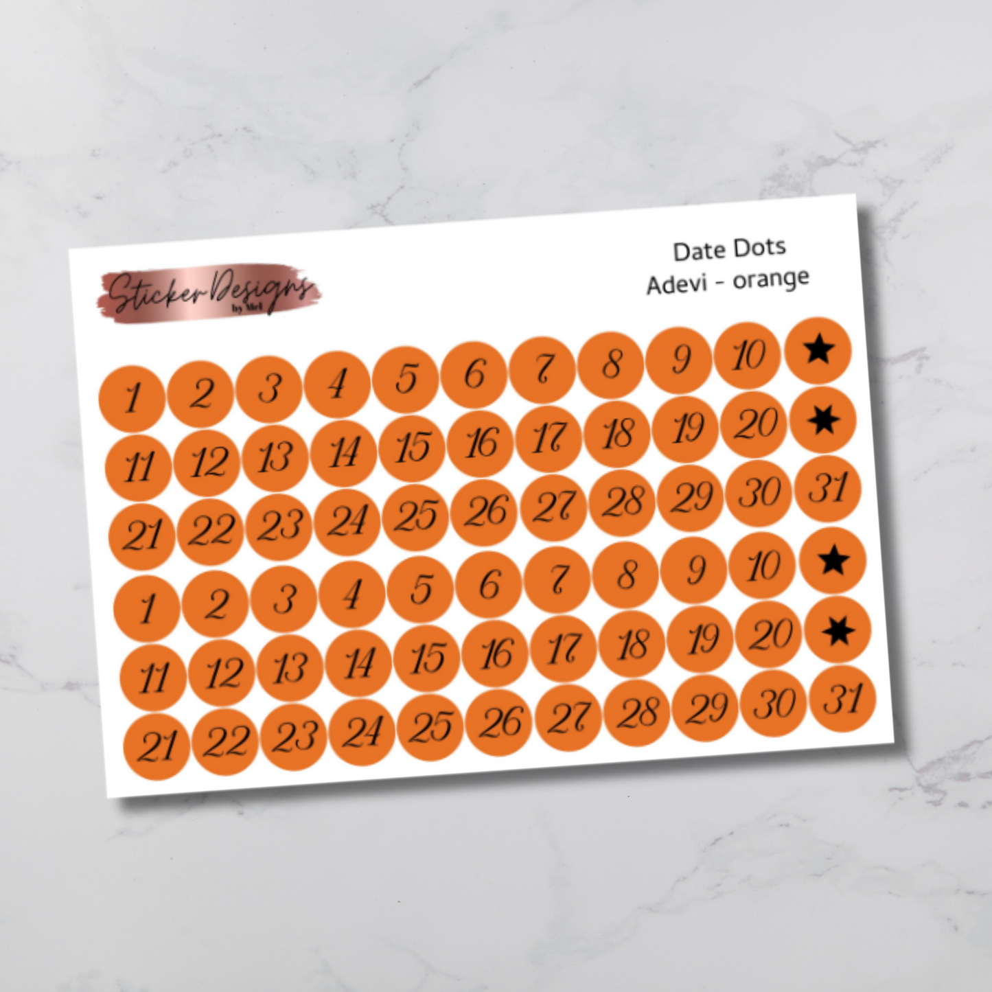 Date Dots Stickers - "Adevi" Font