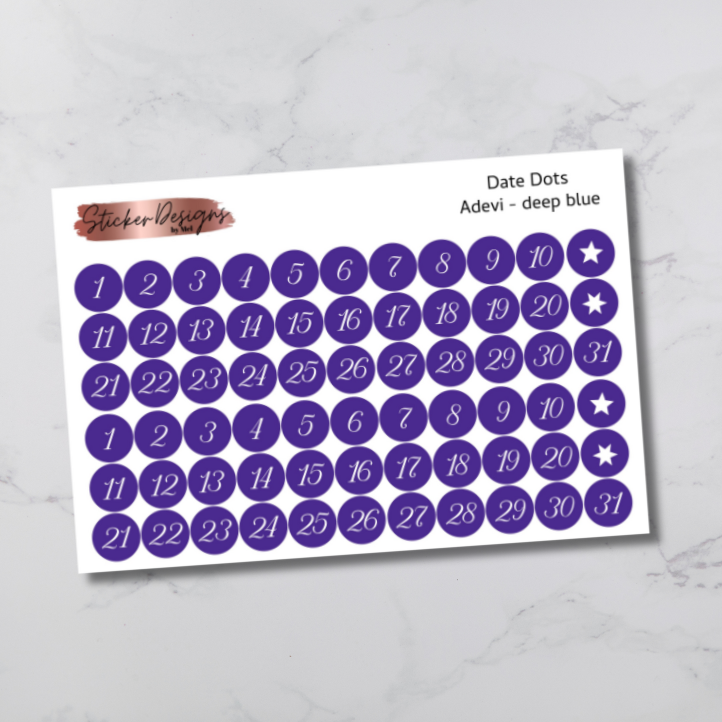 Date Dots Stickers - "Adevi" Font