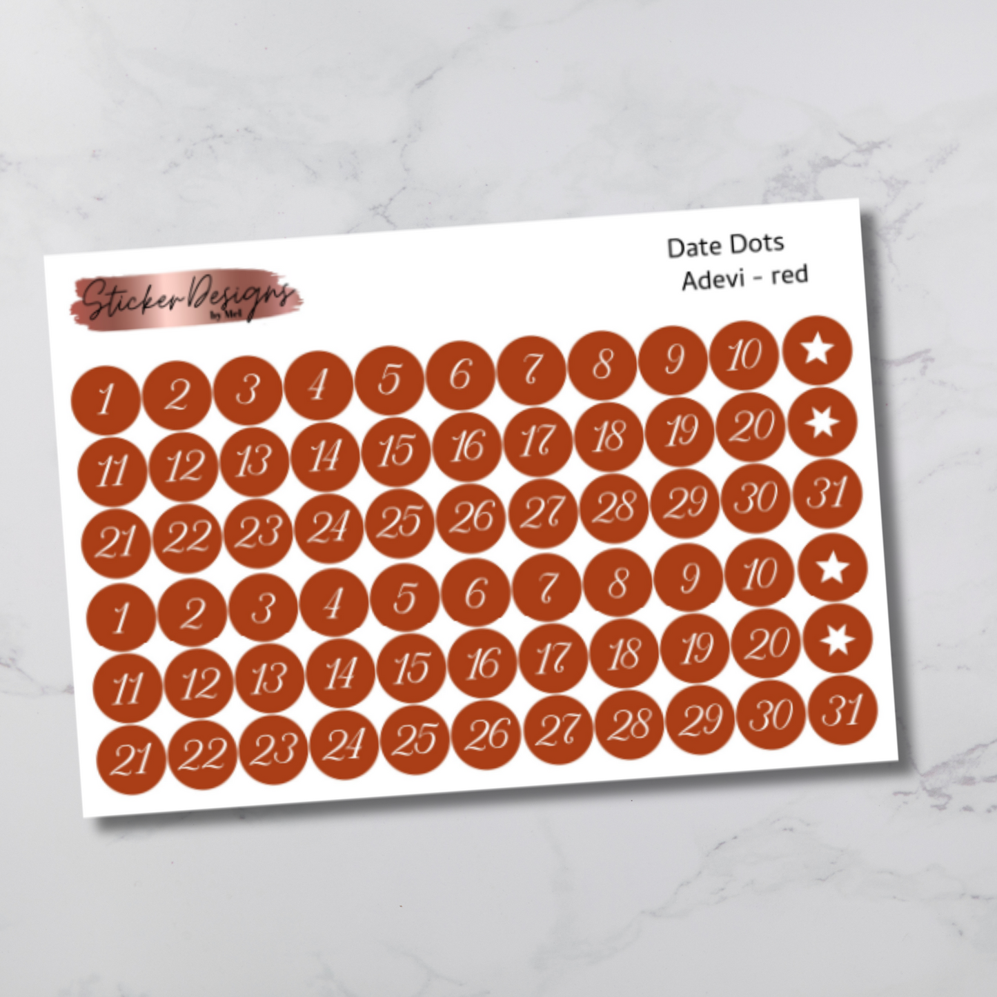 Date Dots Stickers - "Adevi" Font