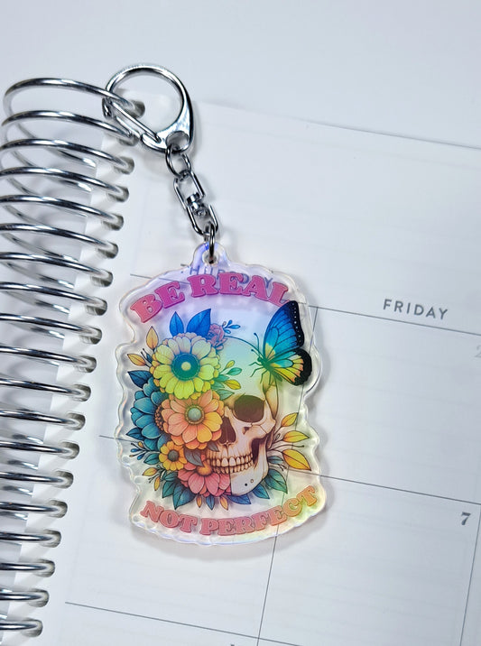 "Be Real" Floral Skull Keychain