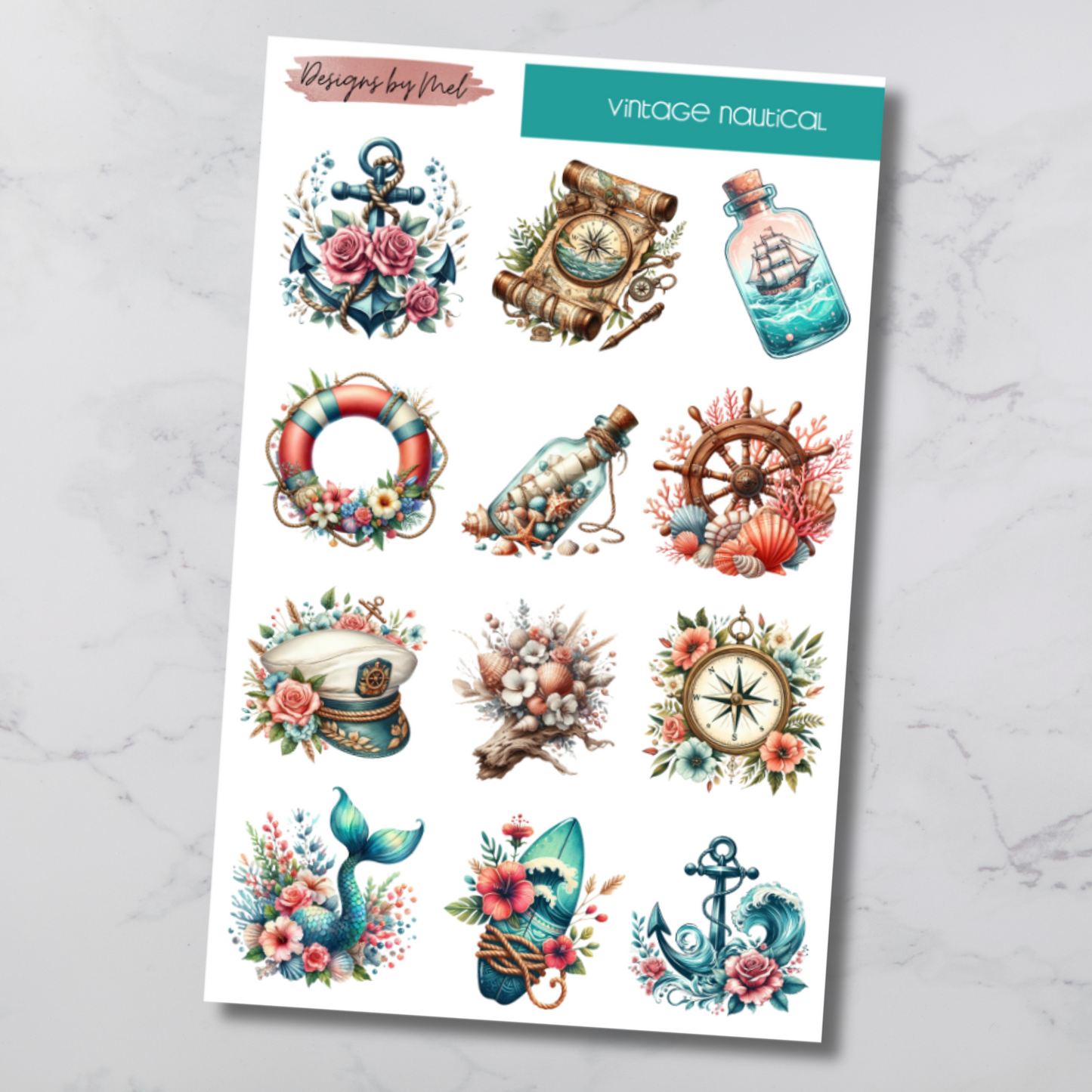 Vintage Nautical Deco Sticker Sheet