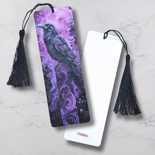 Raven in Purple Florals - Bookmark
