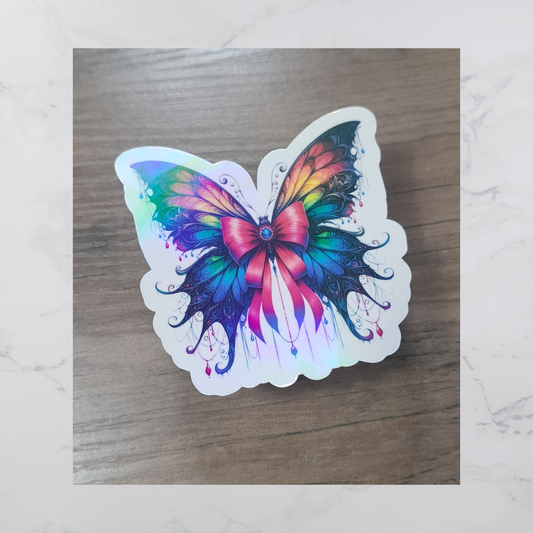 Rainbow Coquette Butterfly Diecut Sticker