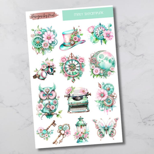 Minty Steampunk Deco Sticker Sheet