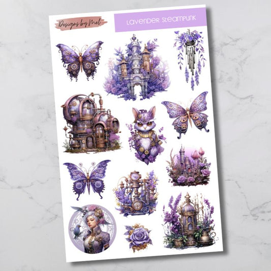 Lavender Steampunk Deco Sticker Sheet