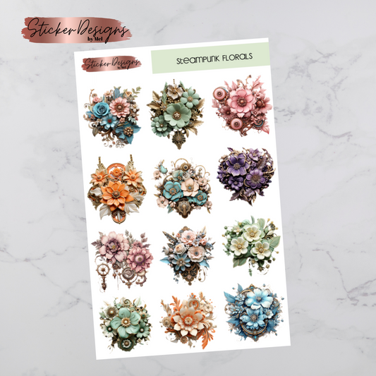 Steampunk Florals Deco Sticker Sheet