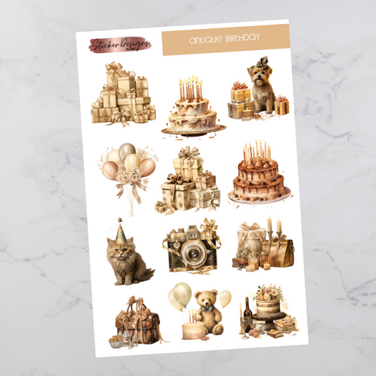 Antique Birthday Deco Sticker Sheet