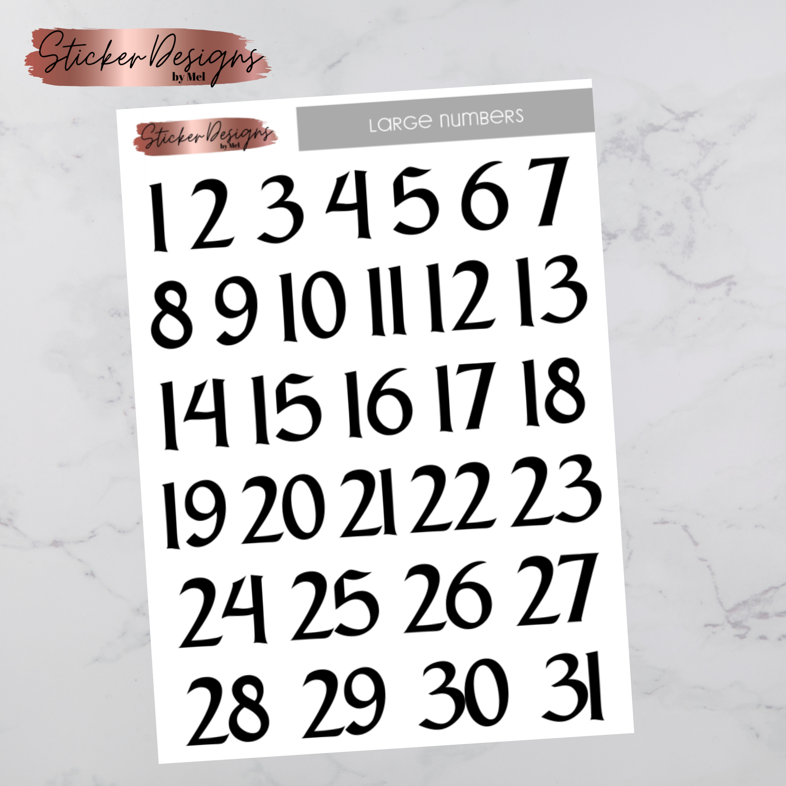 Date Numer Large Date Numbers - Large Sheet – Designs by Mel & Co