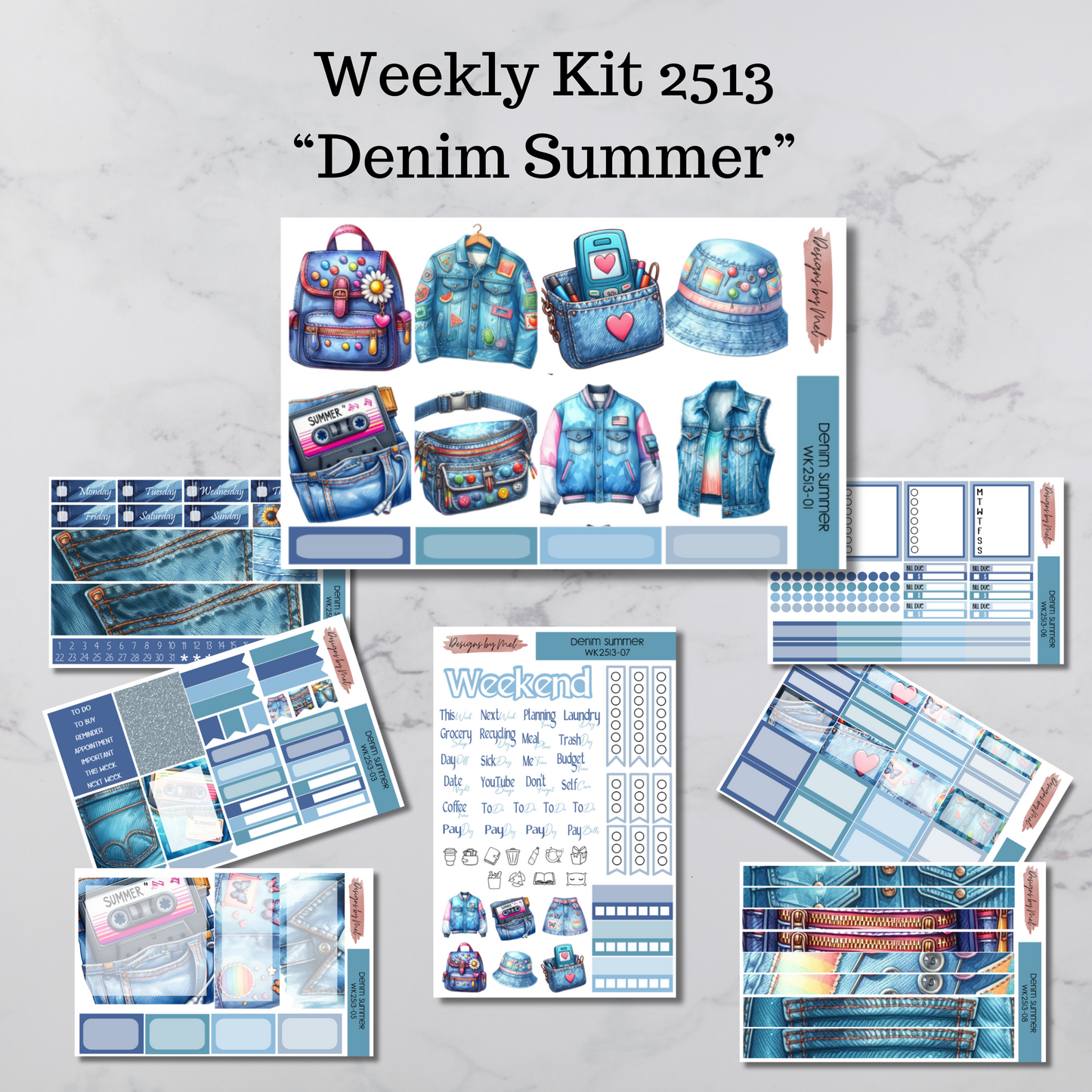 Weekly Kit 2513 - Denim Summer - Vertical Layout