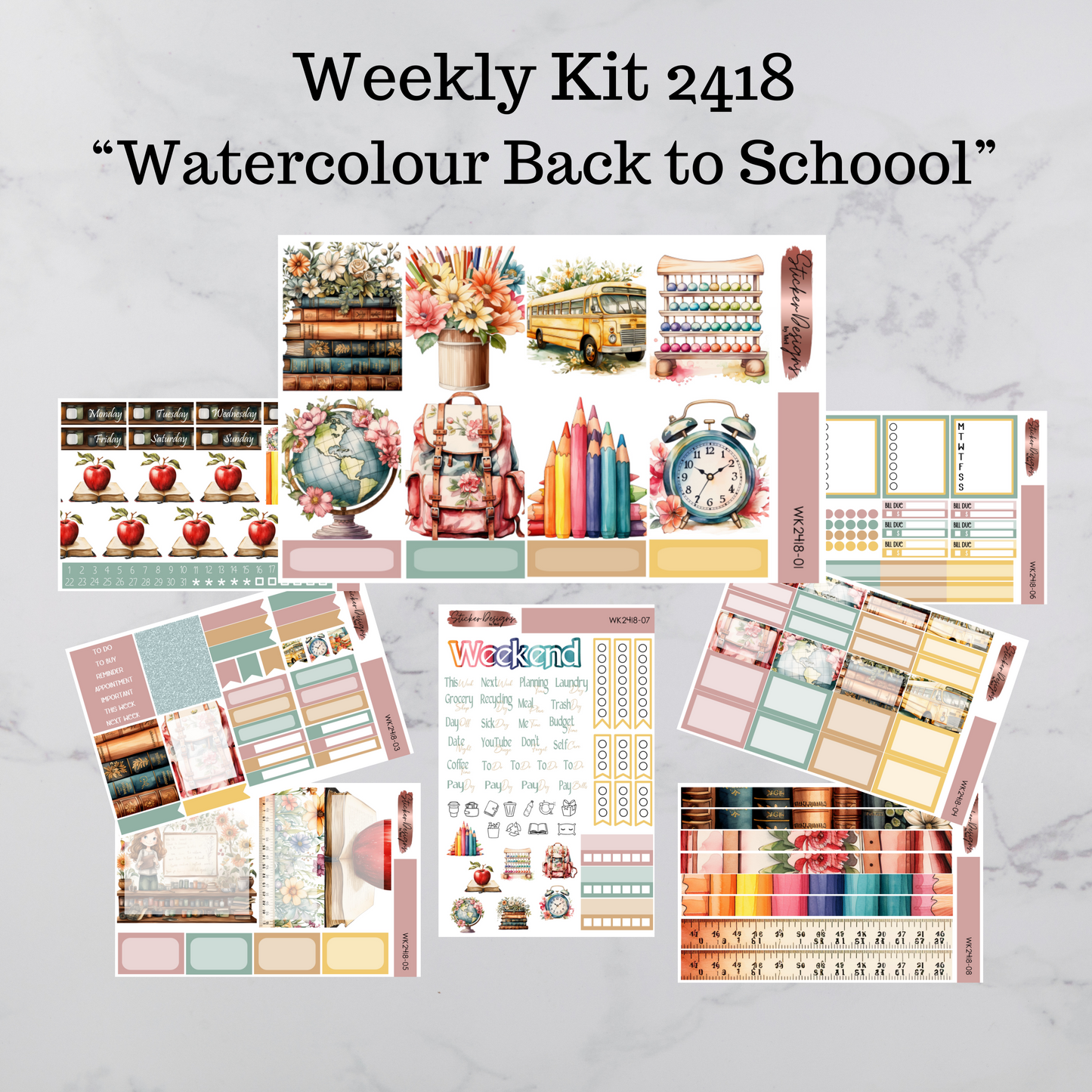 Weekly Kit 2418 - Watercolour Back to School - Vertical Layout