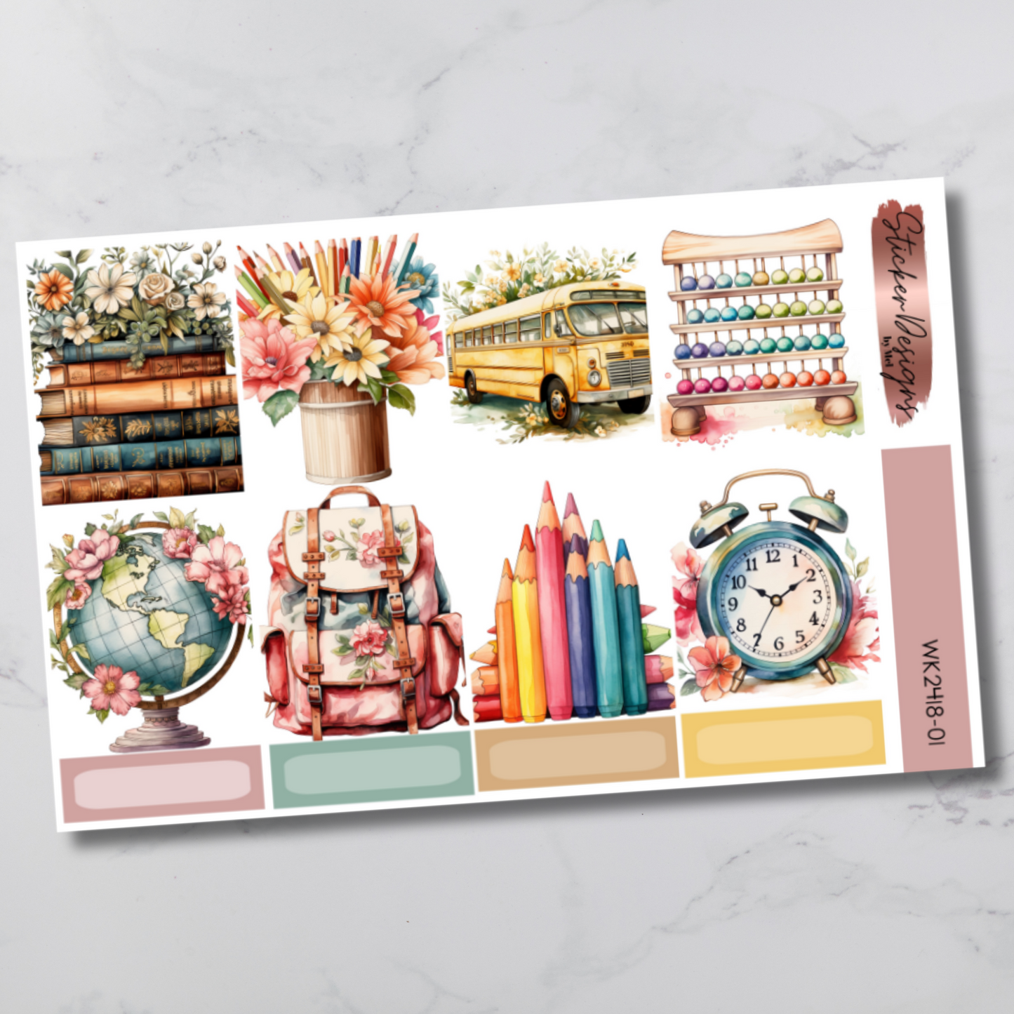 Weekly Kit 2418 - Watercolour Back to School - Vertical Layout