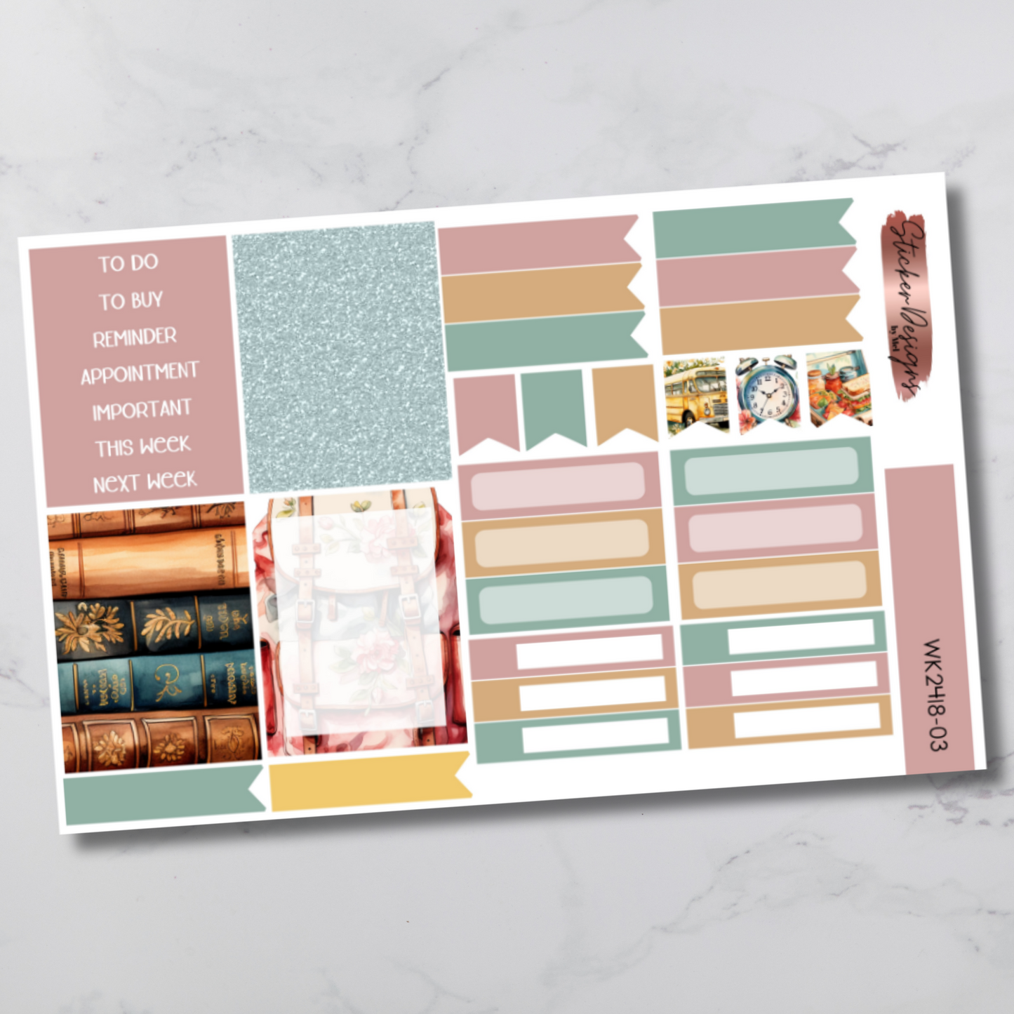 Weekly Kit 2418 - Watercolour Back to School - Vertical Layout
