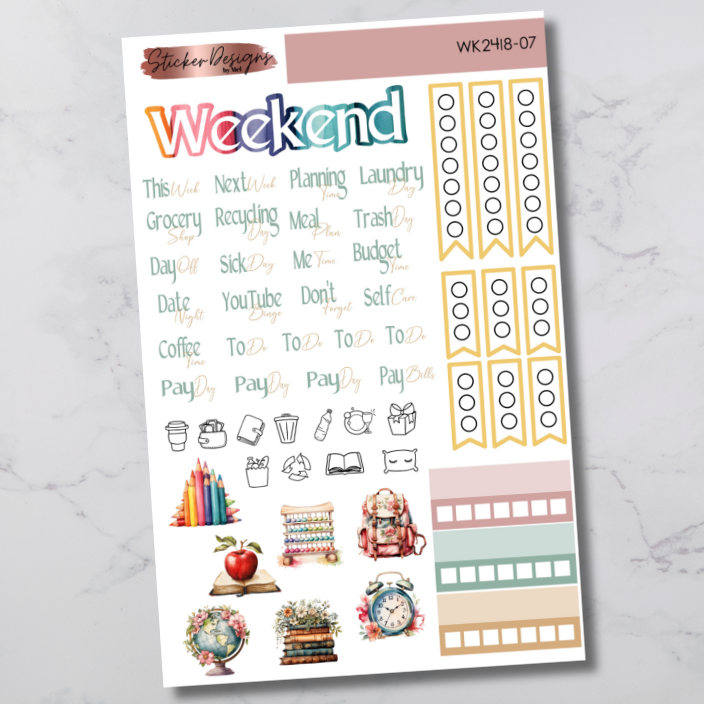 Weekly Kit 2418 - Watercolour Back to School - Vertical Layout