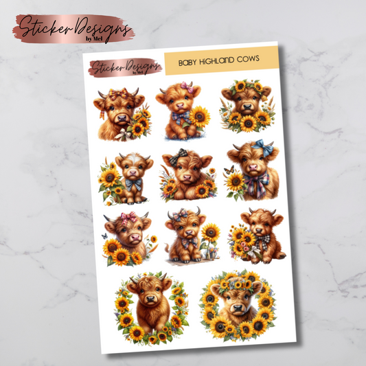Baby Highland Cows Deco Sticker Sheet