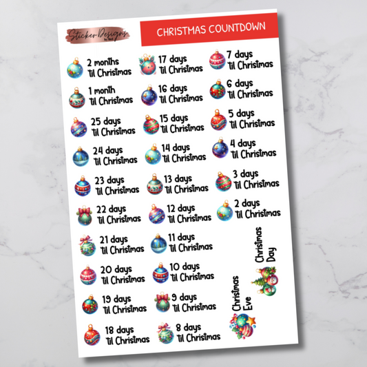 Christmas Countdown Ornaments Deco Sticker Sheet