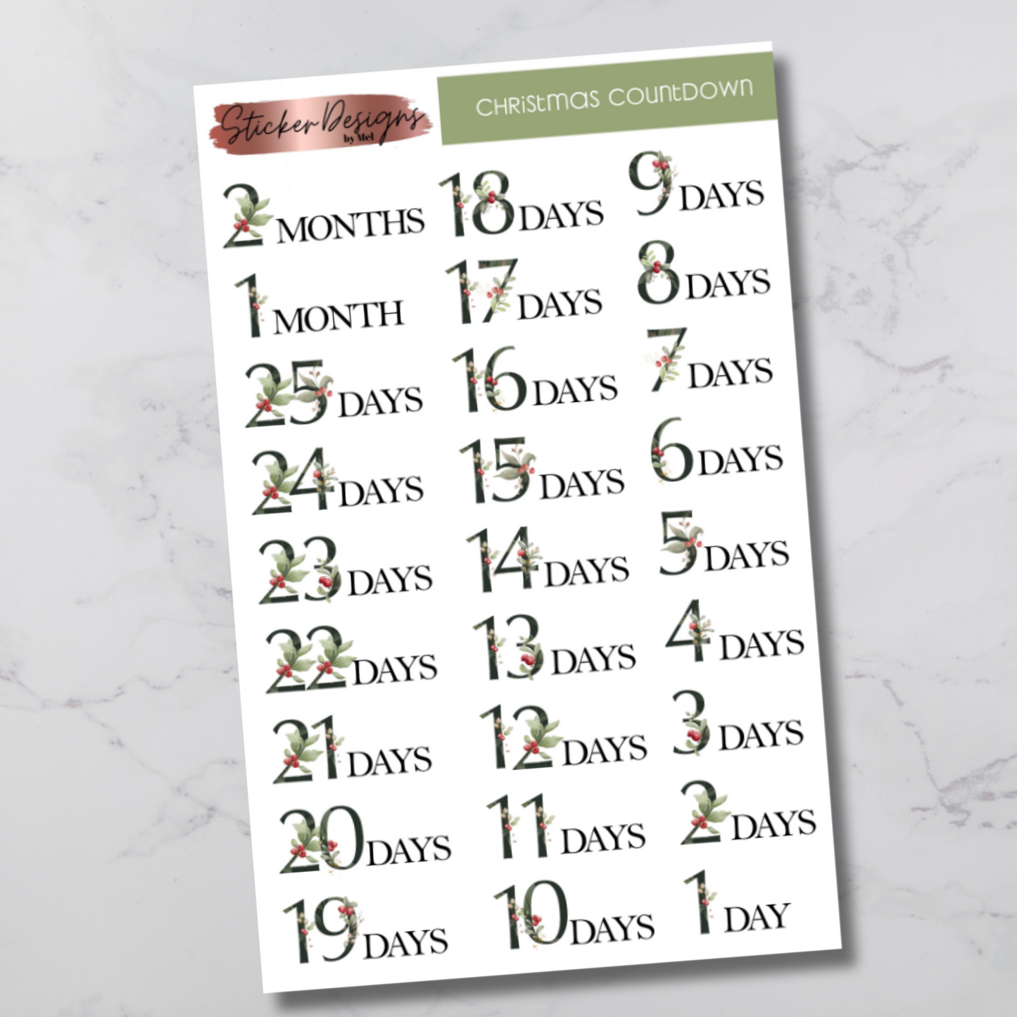 Christmas Countdown Numbers Deco Sticker Sheet