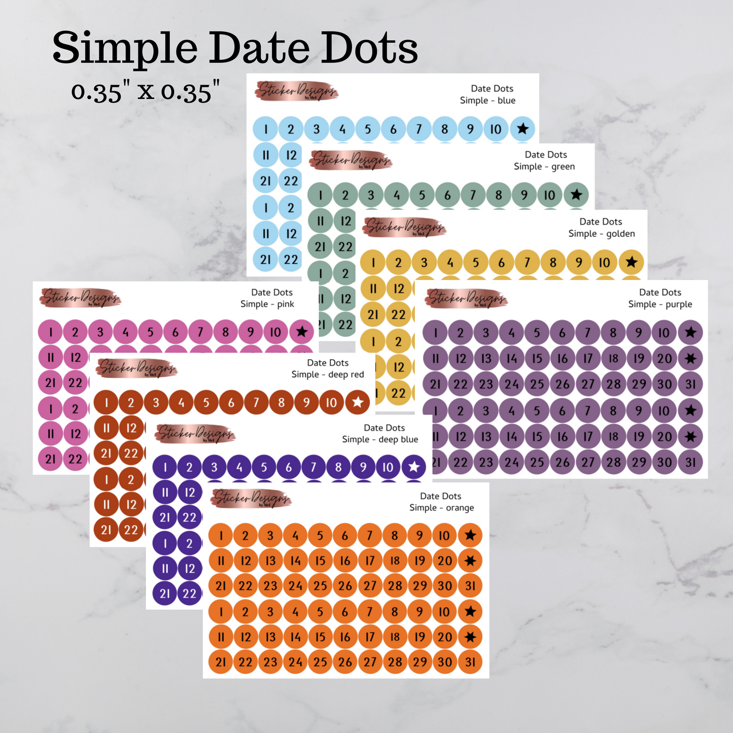 Date Dots Stickers - "Simple" Font