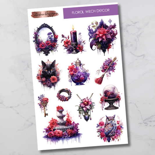Floral Witch Decor Deco Sticker Sheet