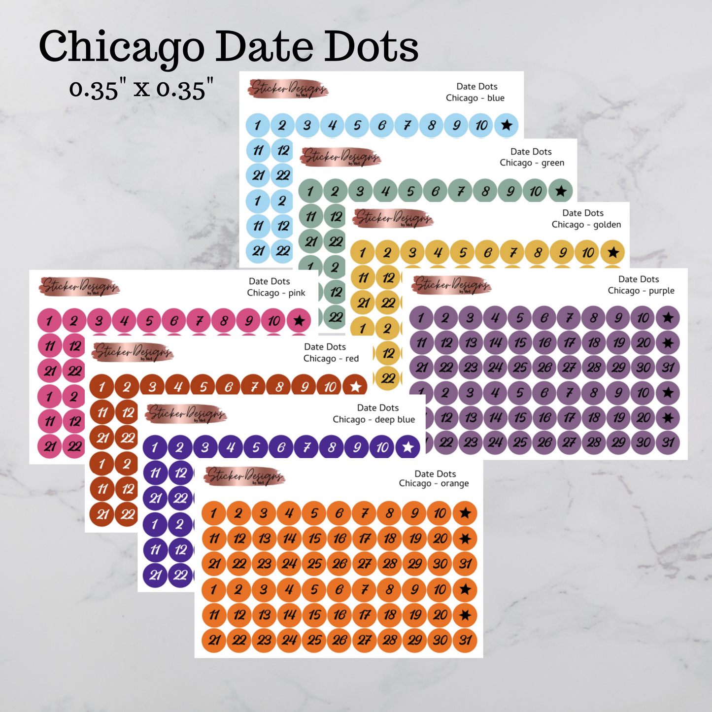 Date Dots Stickers - "Chicago" Font