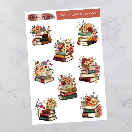 Vintage Floral Books  - Deco Stickers