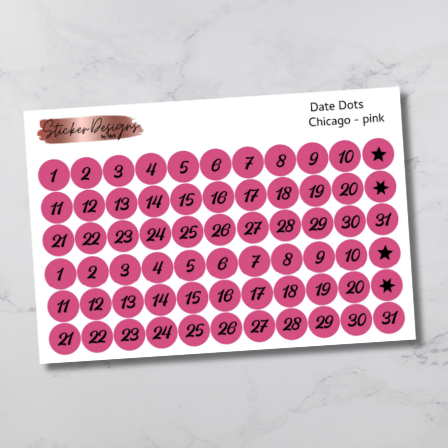 Date Dots Stickers - "Chicago" Font
